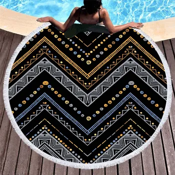 Aztec Geometrické Zigzags Diamanty Lemovaný Veľké Koleso Swim Spa Pláž Uterák Deka Cover-up 150 cm Drop shipping